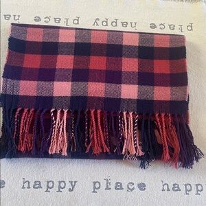 Cashmere Plaid Fringe Scarf in Pink shades and Navy and Purple/Made in Scotland
